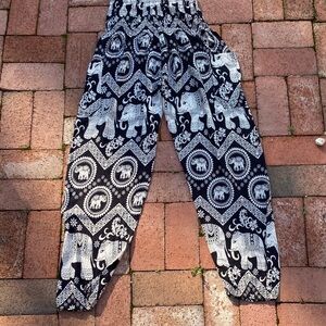 Black and White Elephant Print Harem Pants
